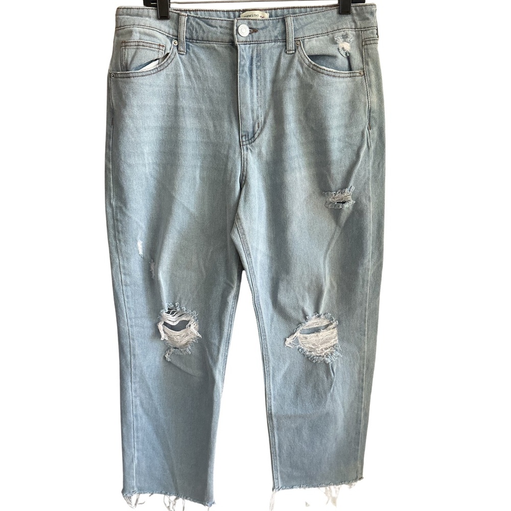 REWIND Distressed Raw Hem Jeans Light Blue 30x26